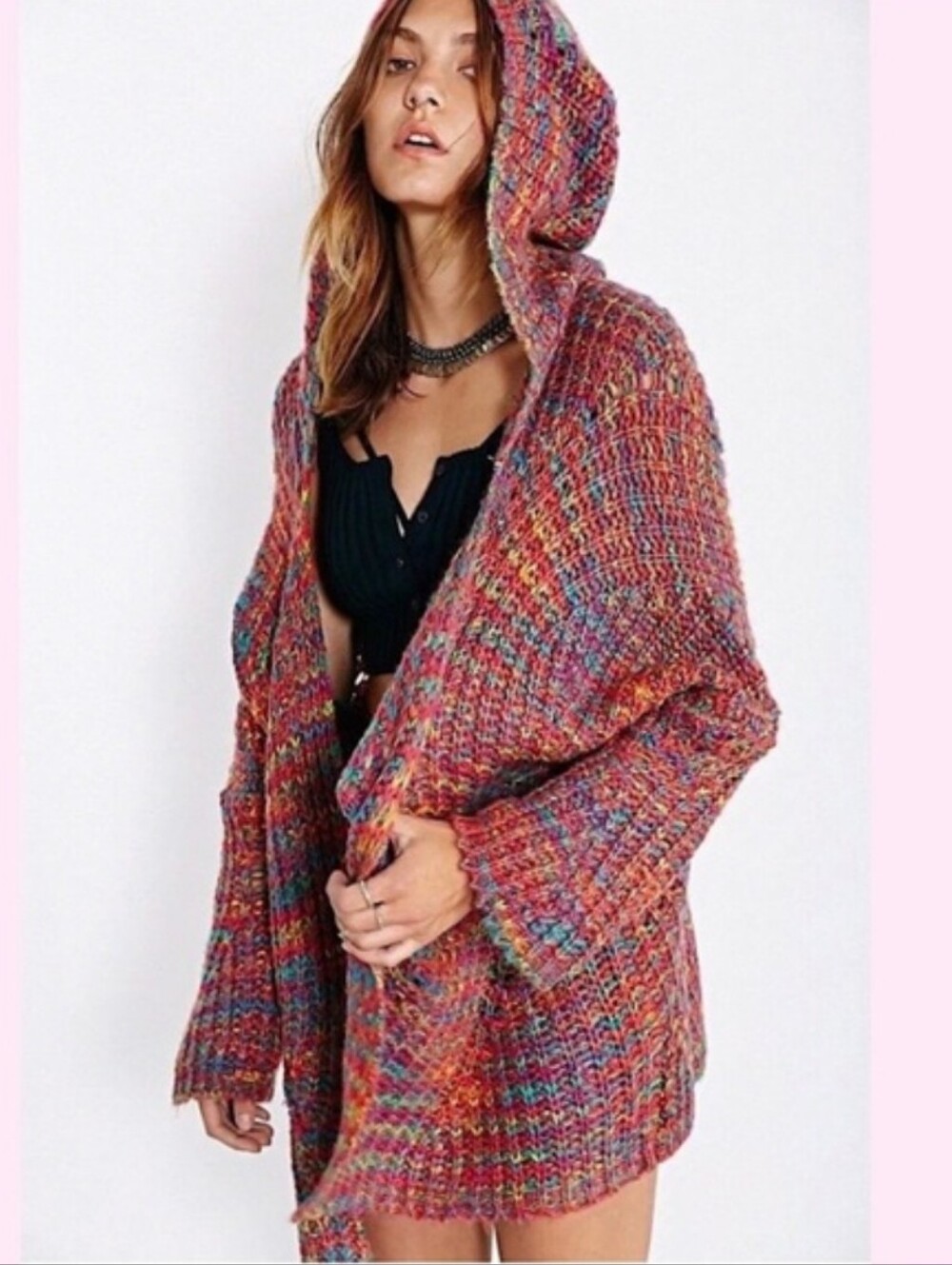 UNIF Rainbow Raya Hooded Cardigan Sweater Chunky Knit Oversized Size Small S